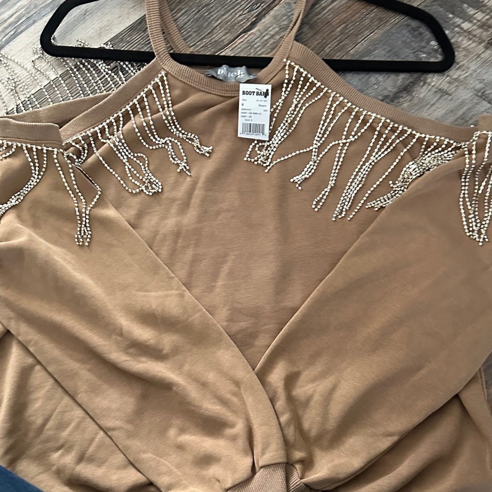 Elegant Tan Beaded Fringe Camisole